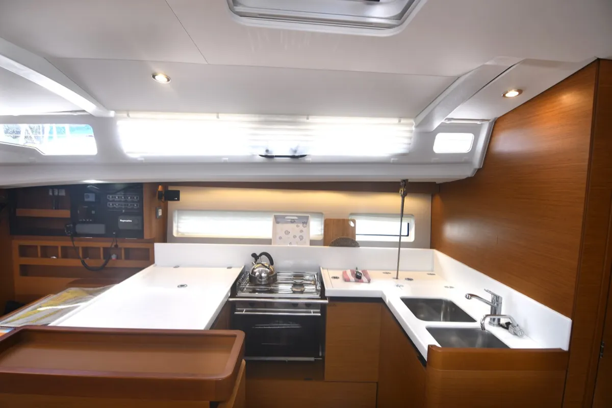 Galley of Signum Alfa, a Jeanneau Sun Odyssey 440 sailboat at Dubrovnik, Croatia
