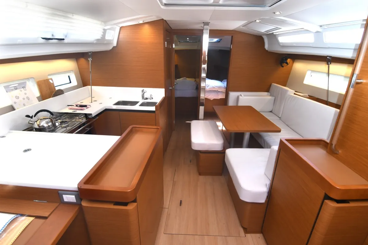 Salon of Signum Alfa, a Jeanneau Sun Odyssey 440 sailboat at Dubrovnik, Croatia