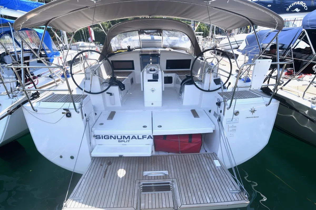 Cockpit of Signum Alfa, a Jeanneau Sun Odyssey 440 sailboat at Dubrovnik, Croatia
