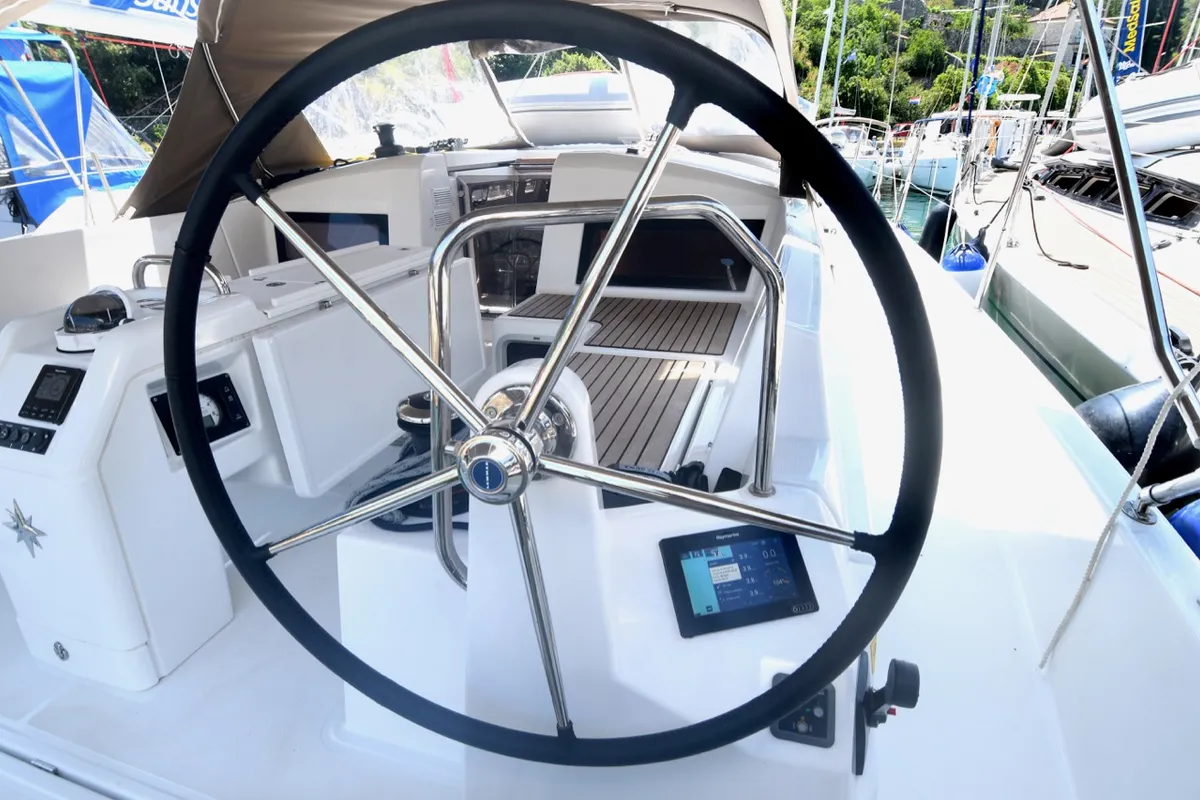 Cockpit of Signum Alfa, a Jeanneau Sun Odyssey 440 sailboat at Dubrovnik, Croatia
