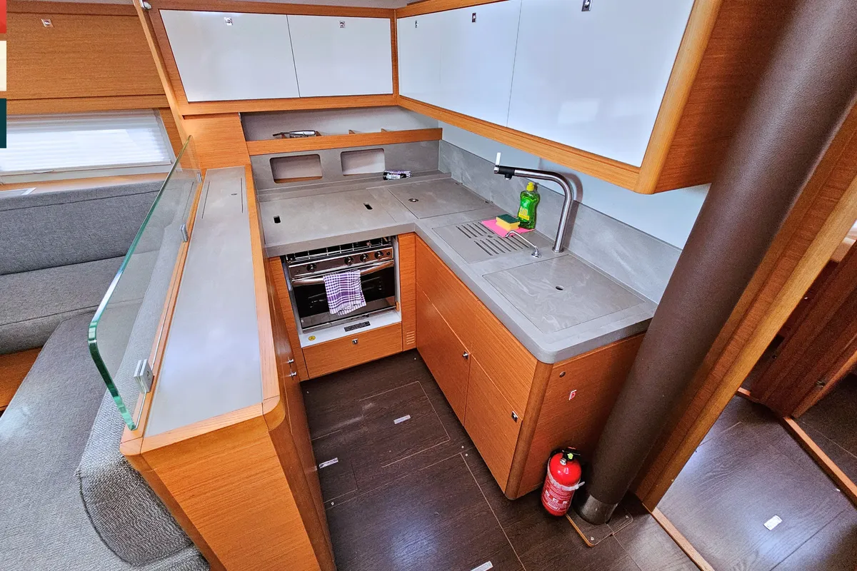 Galley of Rondo, a Dufour 530 sailboat at Kaštela, Croatia