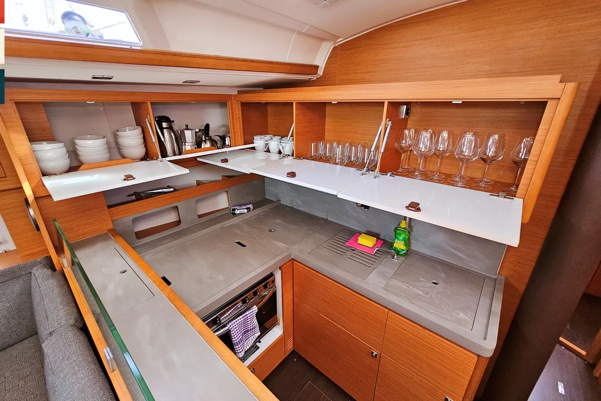 Galley of Rondo, a Dufour 530 sailboat at Kaštela, Croatia
