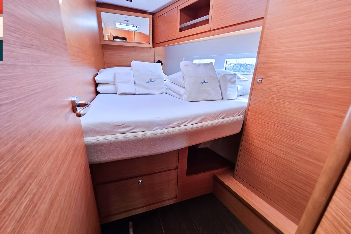 Cabin on Rondo, a Dufour 530 sailboat at Kaštela, Croatia