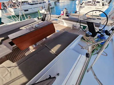 Deck of Rondo, a Dufour 530 sailboat at Kaštela, Croatia