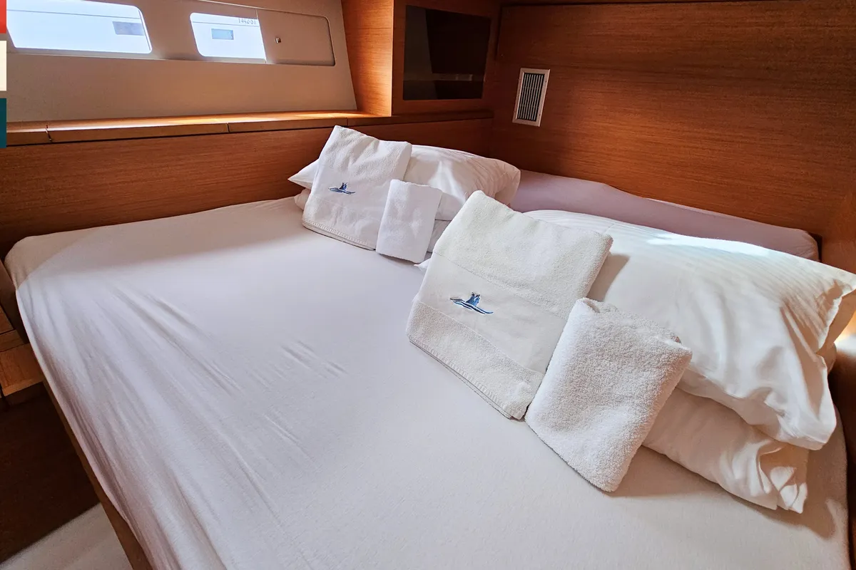 Cabin on Rondo, a Dufour 530 sailboat at Kaštela, Croatia