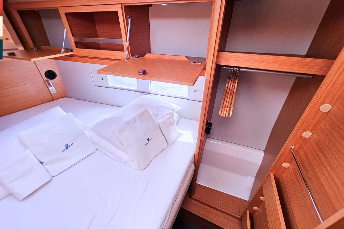 Cabin on Rondo, a Dufour 530 sailboat at Kaštela, Croatia