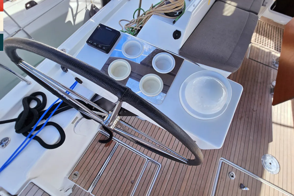 Cockpit of Rondo, a Dufour 530 sailboat at Kaštela, Croatia