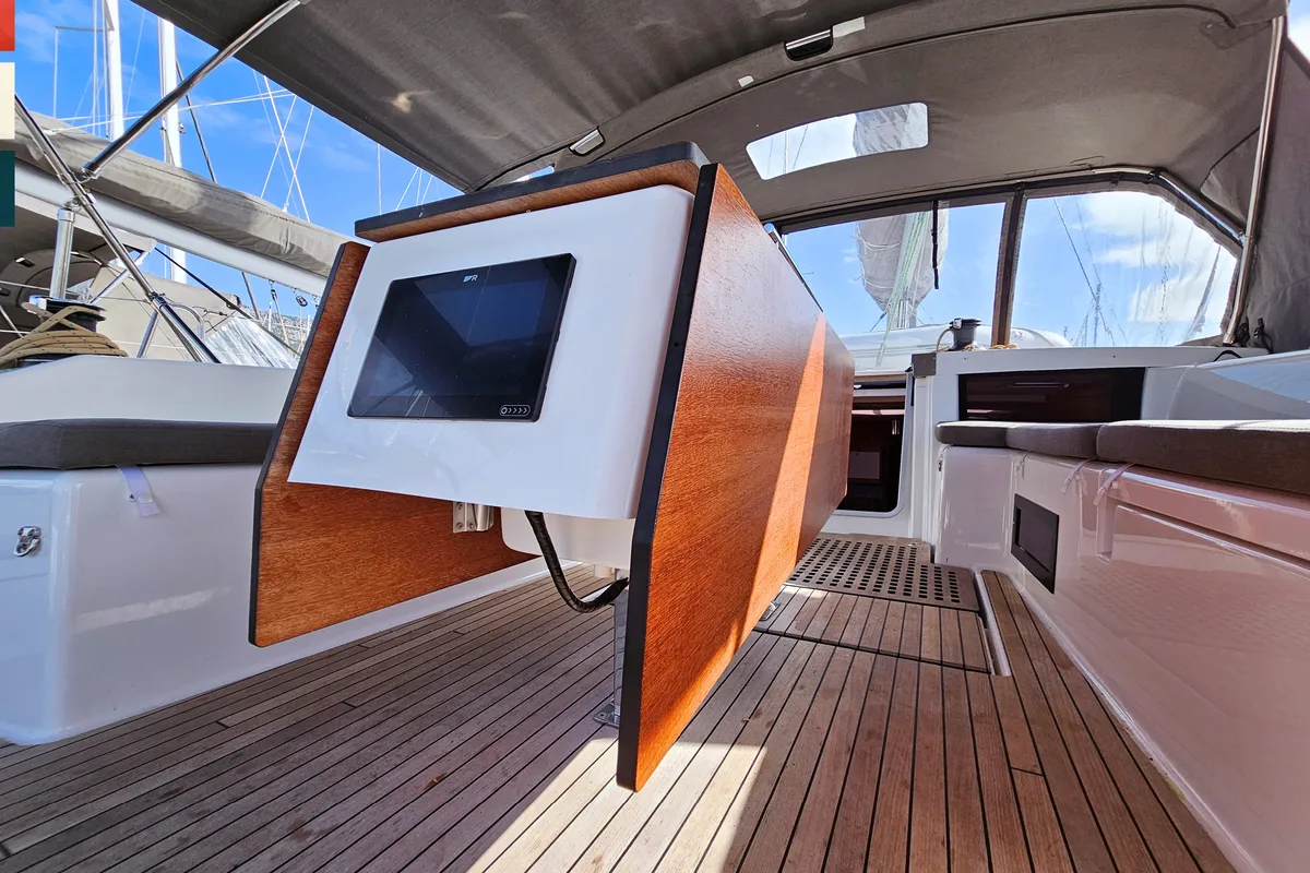 Deck of Rondo, a Dufour 530 sailboat at Kaštela, Croatia