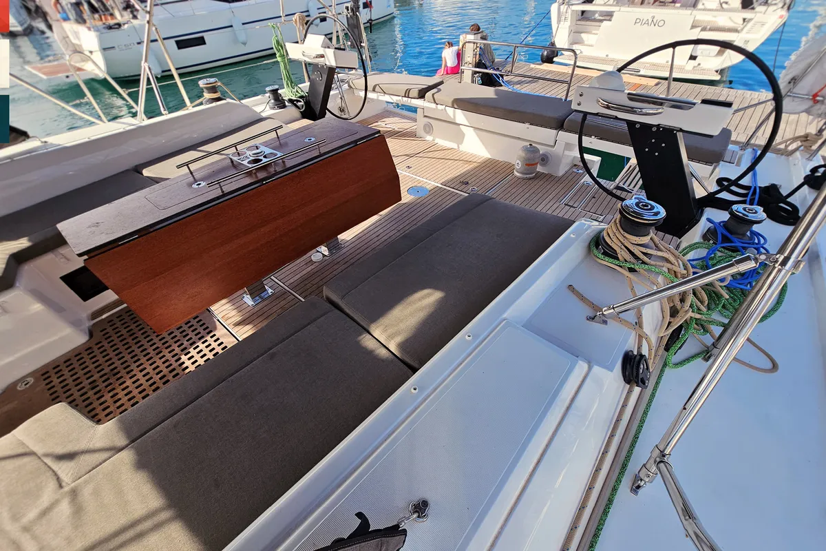 Deck of Rondo, a Dufour 530 sailboat at Kaštela, Croatia