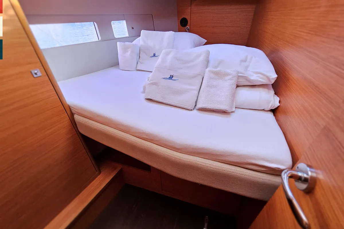 Cabin on Rondo, a Dufour 530 sailboat at Kaštela, Croatia
