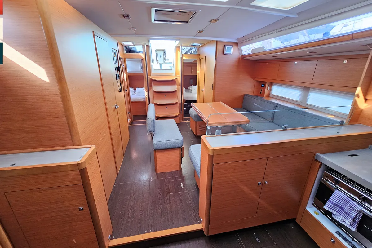 Salon of Rondo, a Dufour 530 sailboat at Kaštela, Croatia