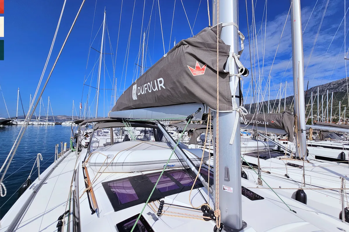 Deck of Rondo, a Dufour 530 sailboat at Kaštela, Croatia