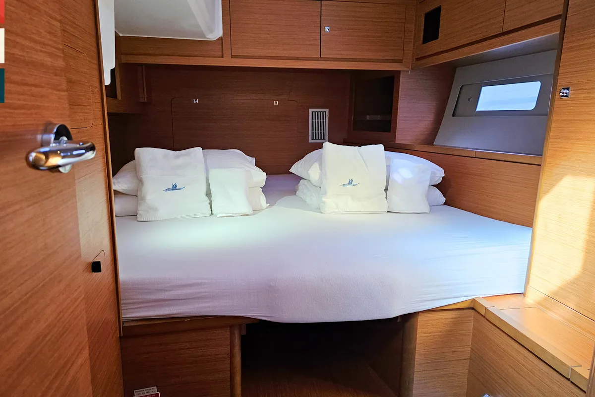 Cabin on Rondo, a Dufour 530 sailboat at Kaštela, Croatia