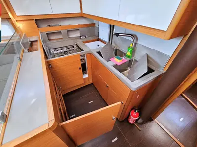 Galley of Rondo, a Dufour 530 sailboat at Kaštela, Croatia