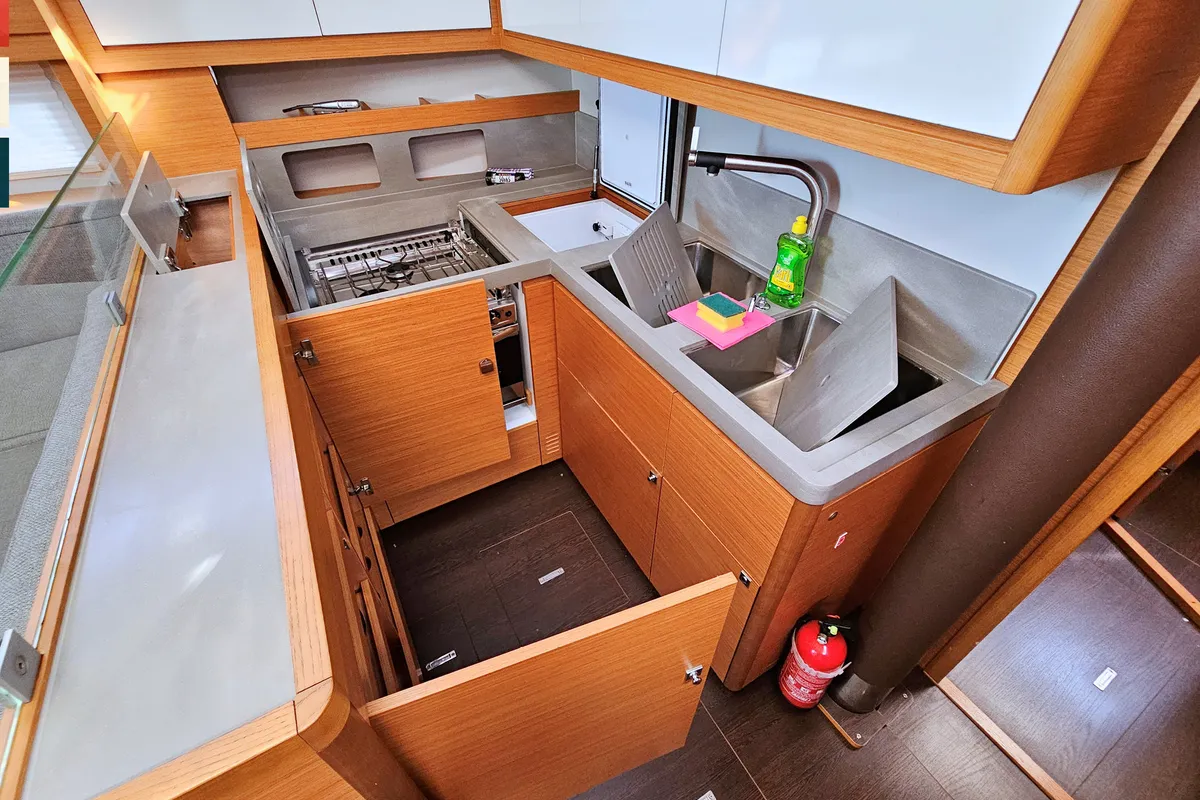 Galley of Rondo, a Dufour 530 sailboat at Kaštela, Croatia