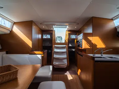 Salon of Evita, a Jeanneau Sun Odyssey 490 sailboat at Olbia, Italy