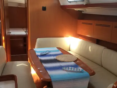 Salon of Elios, a Beneteau Cyclades 50.5 sailboat at Cagliari, Italy