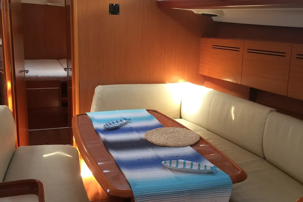 Salon of Elios, a Beneteau Cyclades 50.5 sailboat at Cagliari, Italy