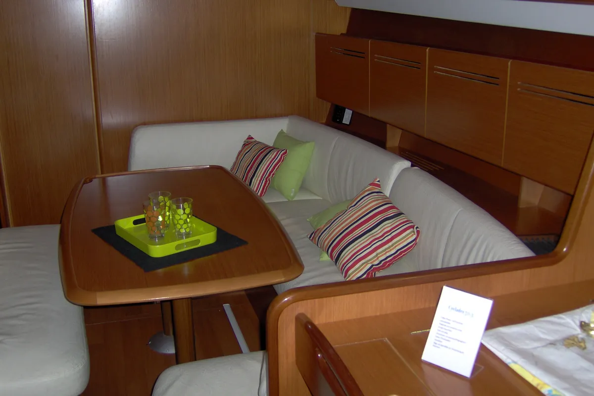 Salon of Elios, a Beneteau Cyclades 50.5 sailboat at Cagliari, Italy