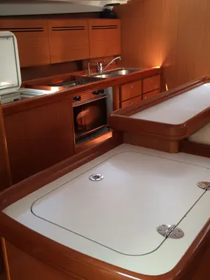 Galley of Elios, a Beneteau Cyclades 50.5 sailboat at Cagliari, Italy