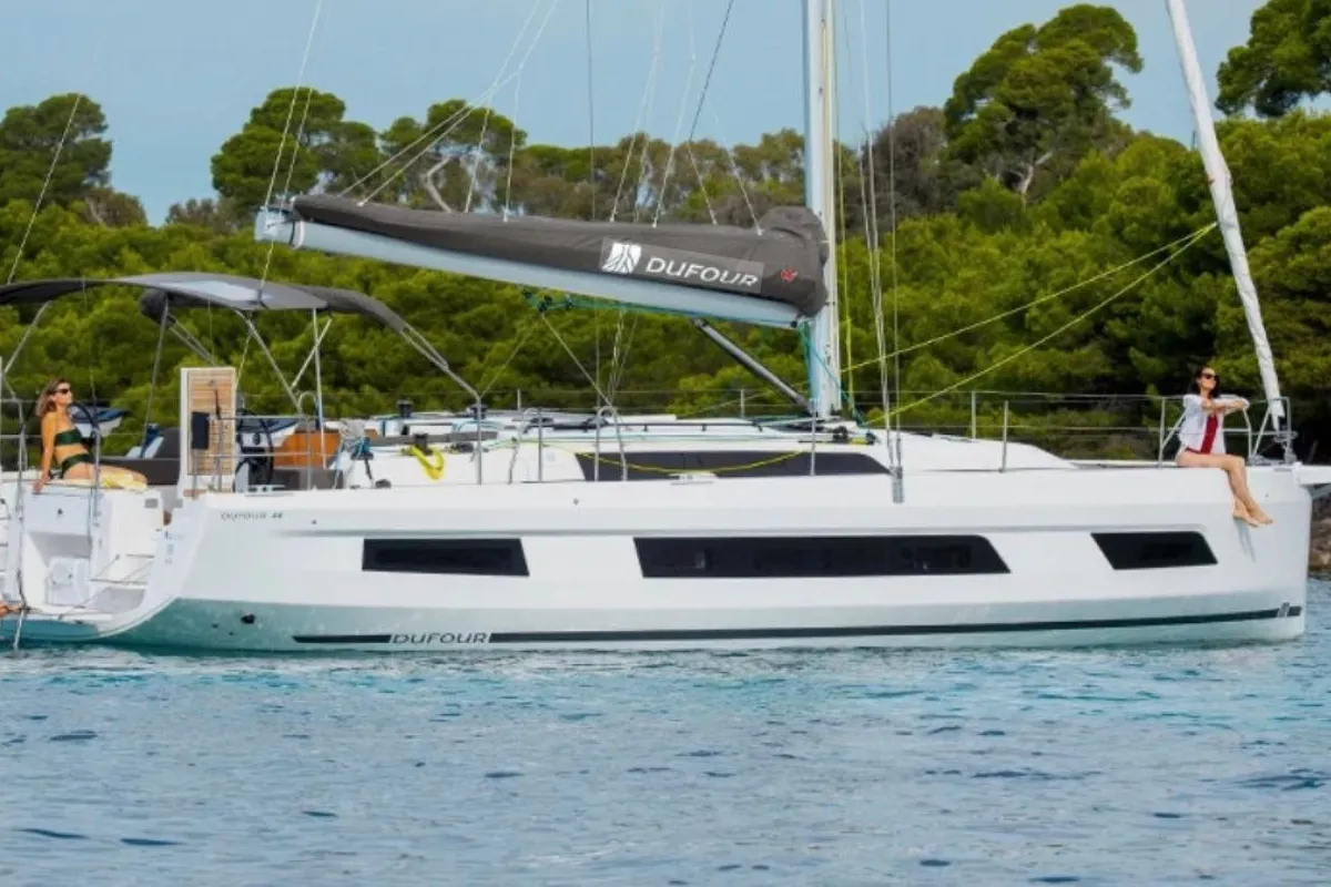 Exterior view of Amunì, a Dufour 41 sailboat at Procida, Italy