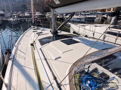 Deck of Amunì, a Dufour 41 sailboat at Procida, Italy