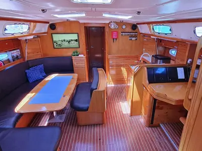 Salon of Led Zeppelin, a Bavaria 50 Cruiser sailboat at Općina Bilice, Croatia