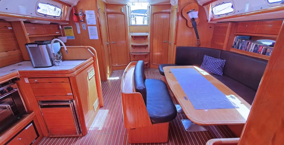 Salon of Led Zeppelin, a Bavaria 50 Cruiser sailboat at Općina Bilice, Croatia