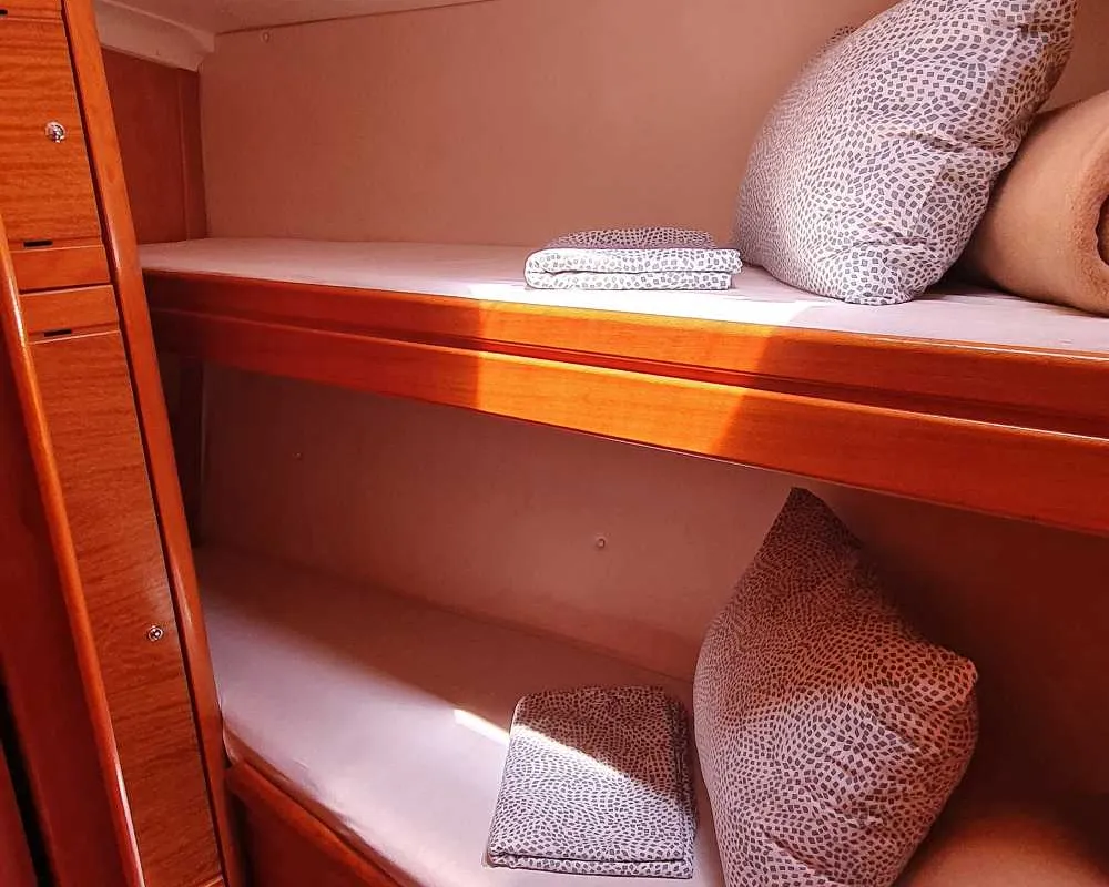 Cabin on Led Zeppelin, a Bavaria 50 Cruiser sailboat at Općina Bilice, Croatia