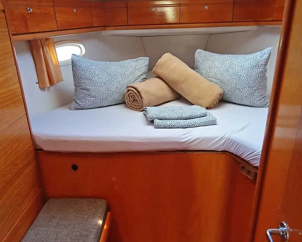 Cabin on Led Zeppelin, a Bavaria 50 Cruiser sailboat at Općina Bilice, Croatia