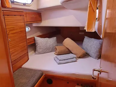 Cabin on Led Zeppelin, a Bavaria 50 Cruiser sailboat at Općina Bilice, Croatia