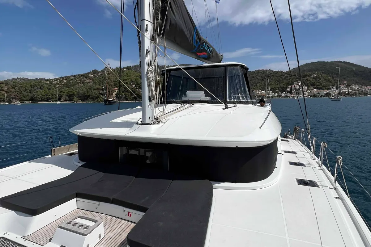Deck of Pearl, a Lagoon 51 catamaran at Athens, Greece