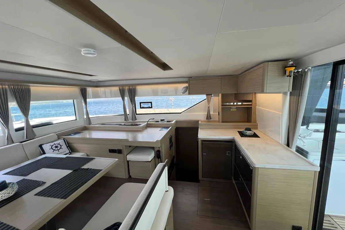 Galley of Pearl, a Lagoon 51 catamaran at Athens, Greece