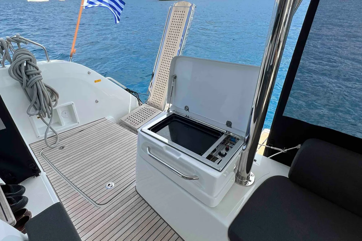 Deck of Pearl, a Lagoon 51 catamaran at Athens, Greece