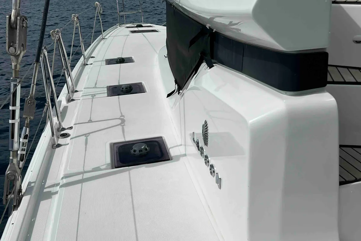 Deck of Pearl, a Lagoon 51 catamaran at Athens, Greece