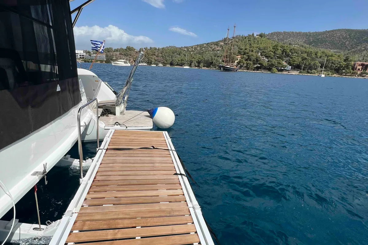 Deck of Pearl, a Lagoon 51 catamaran at Athens, Greece