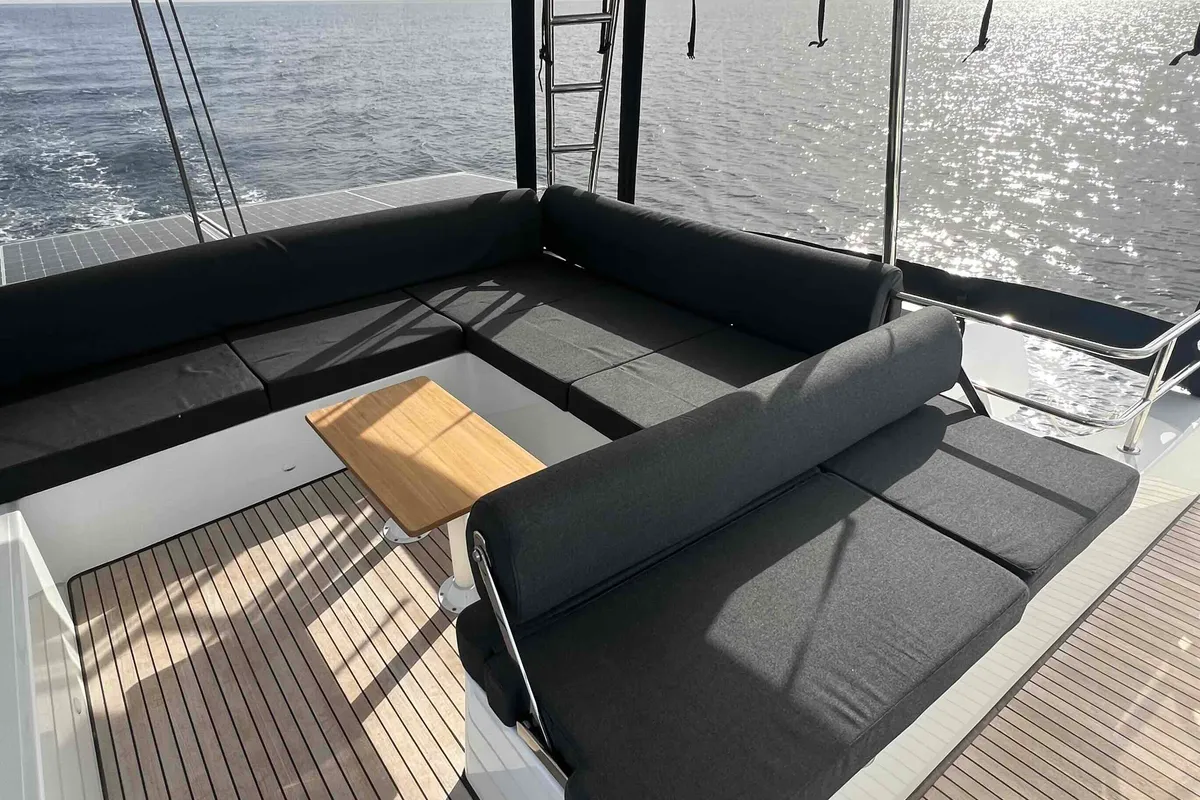 Deck of Pearl, a Lagoon 51 catamaran at Athens, Greece