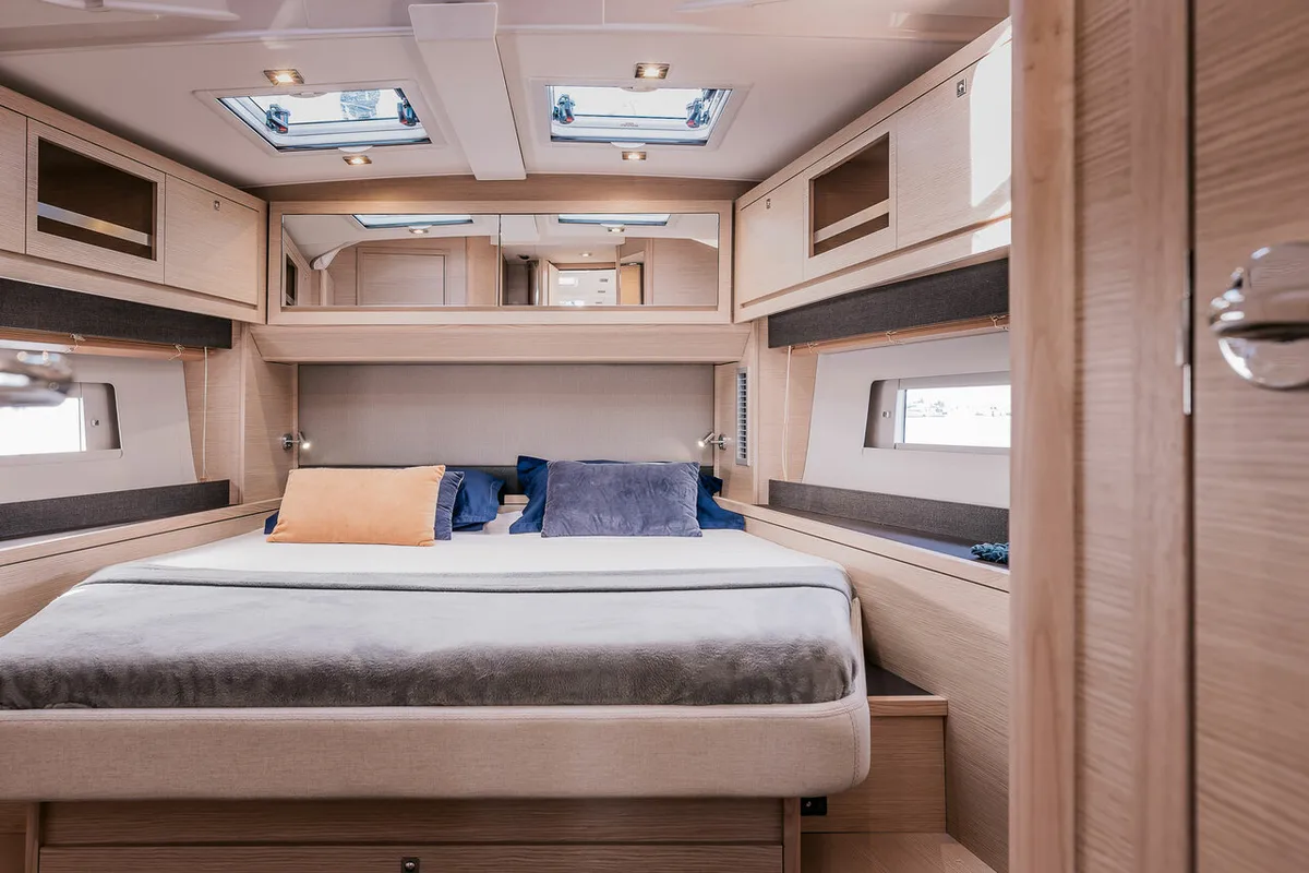 Cabin on Rehoboam, a Dufour 470 sailboat at Salerno, Italy