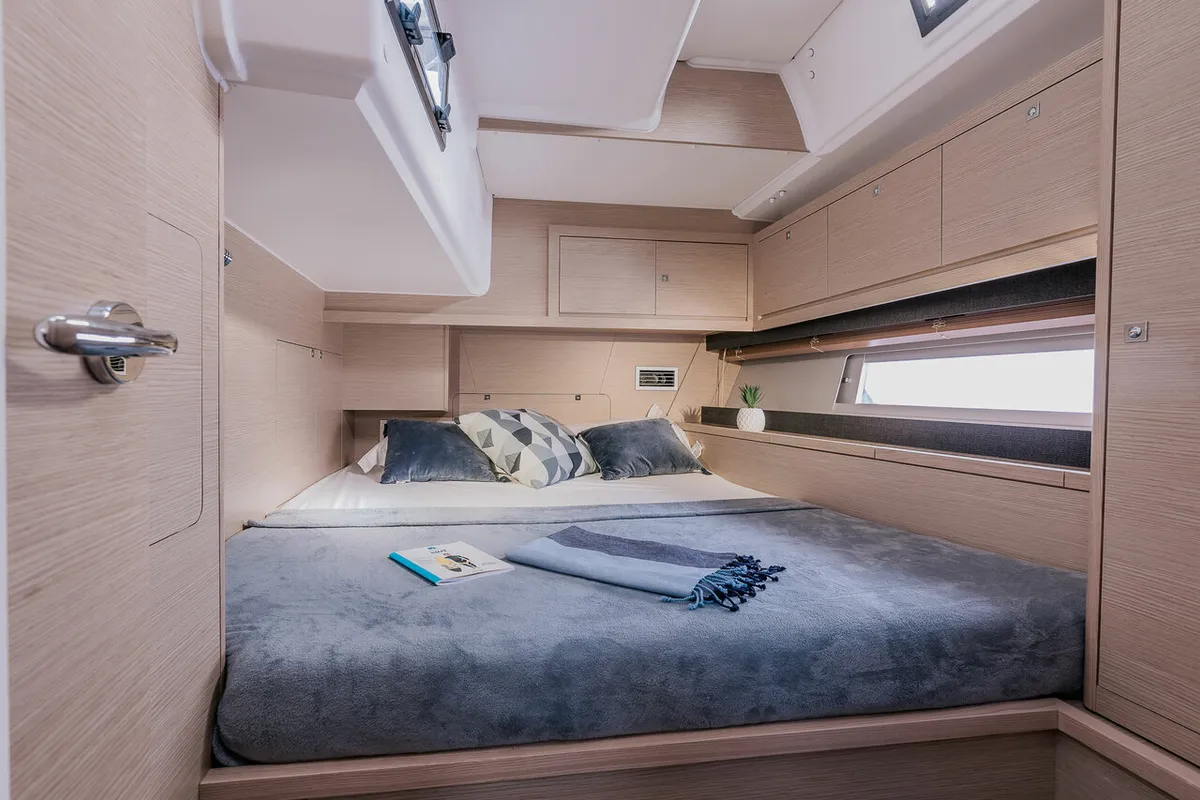 Cabin on Rehoboam, a Dufour 470 sailboat at Salerno, Italy