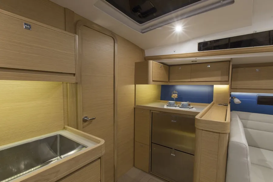 Galley of Amigo, a Dufour 460 Grand Large sailboat at Parikia, Greece