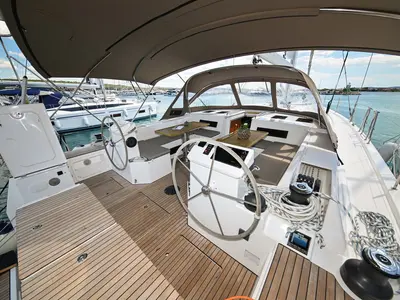 Cockpit of Big Blue, a Bavaria C50 sailboat at Općina Sukošan, Croatia