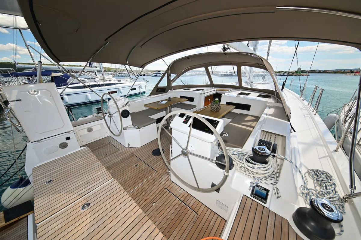 Cockpit of Big Blue, a Bavaria C50 sailboat at Općina Sukošan, Croatia