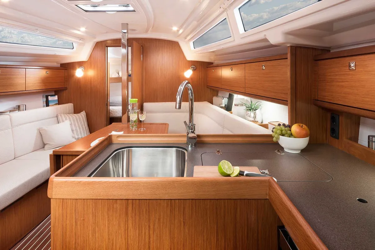 Galley of Joker, a Bavaria 34 Cruiser sailboat at Izola / Isola, Slovenia