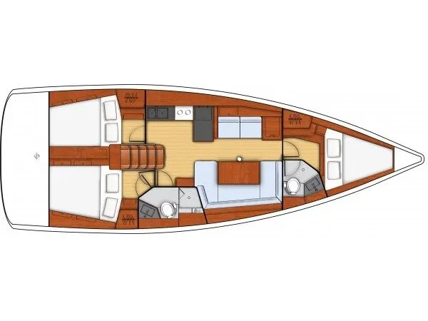 Floor plan of Katalina, a Beneteau Oceanis 41 sailboat at Santa Cruz de Tenerife, Spain