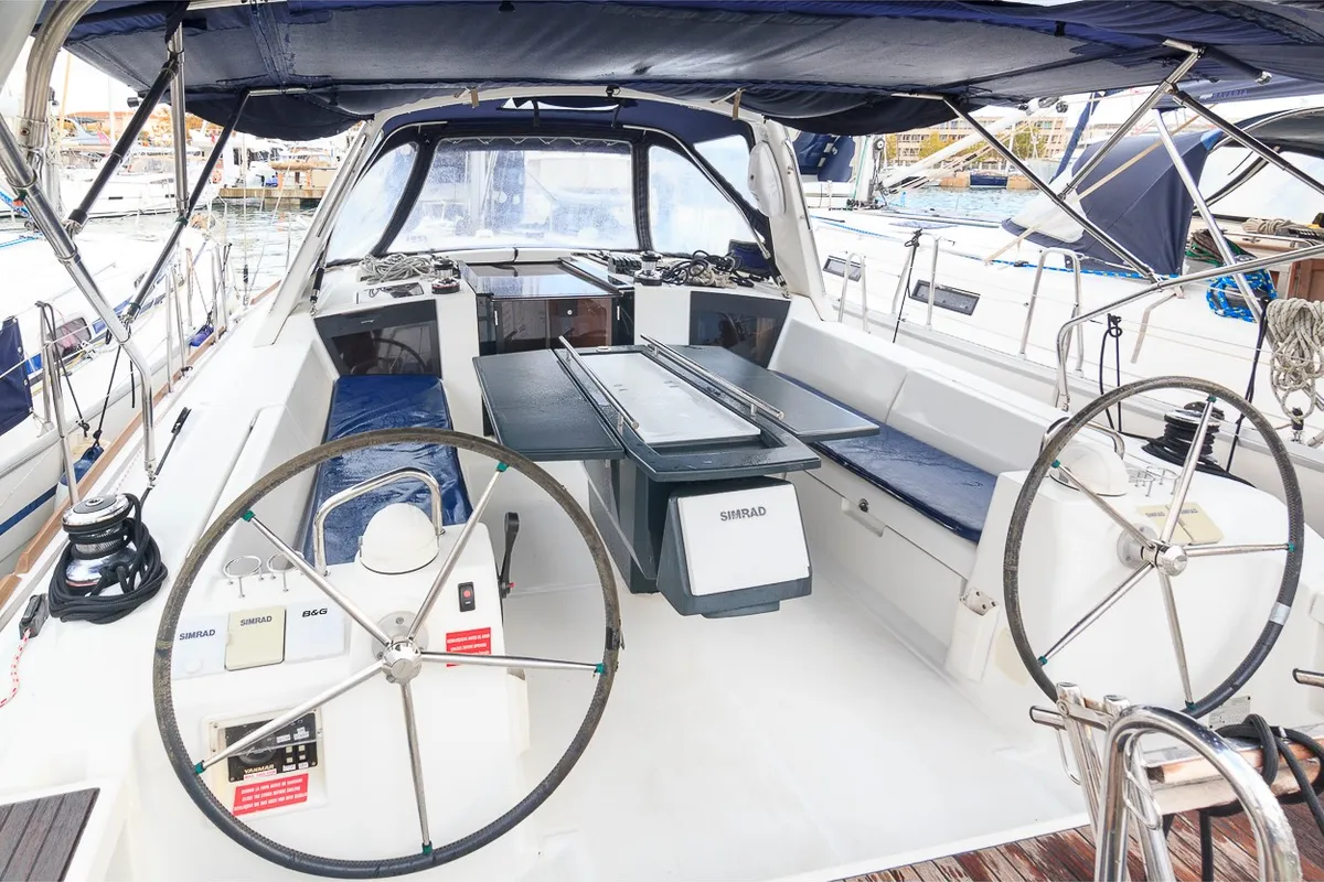 Cockpit of Katalina, a Beneteau Oceanis 41 sailboat at Santa Cruz de Tenerife, Spain