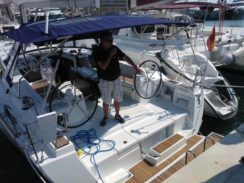 Cockpit of Katalina, a Beneteau Oceanis 41 sailboat at Santa Cruz de Tenerife, Spain