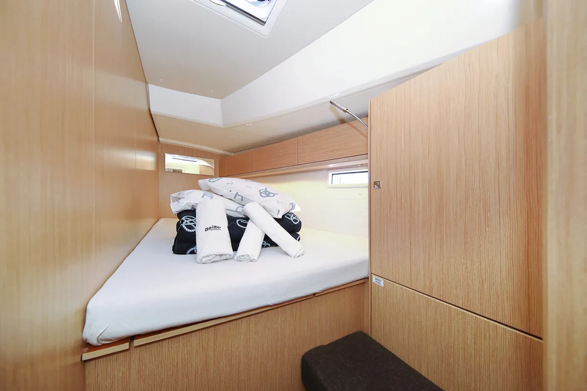Cabin on Saphir, a Bavaria Cruiser 46 sailboat at Grad Trogir, Croatia