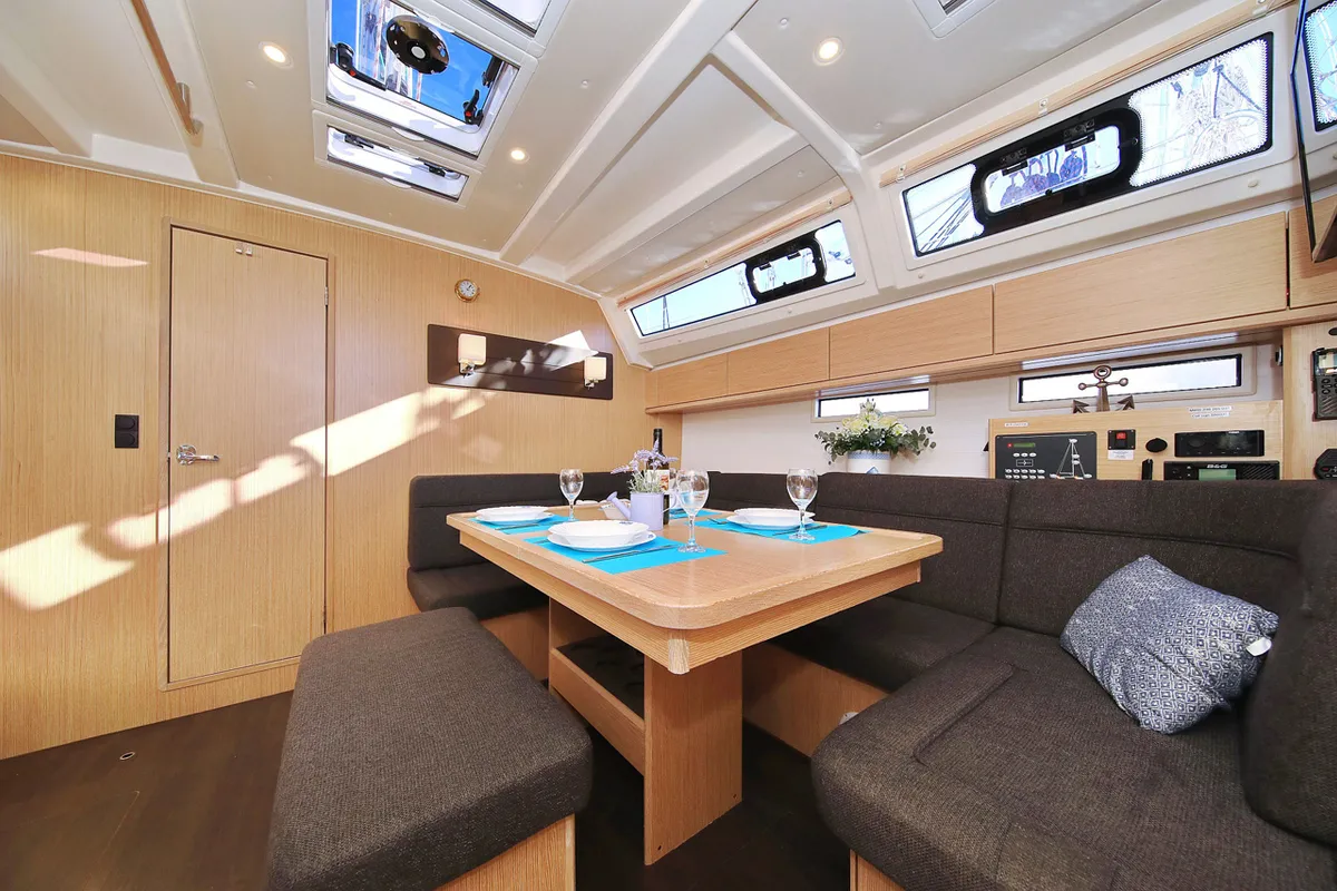 Salon of Saphir, a Bavaria Cruiser 46 sailboat at Grad Trogir, Croatia