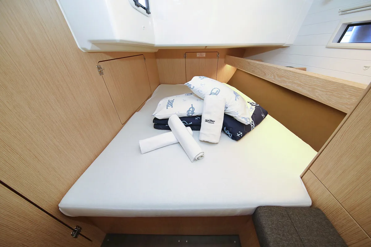 Cabin on Saphir, a Bavaria Cruiser 46 sailboat at Grad Trogir, Croatia