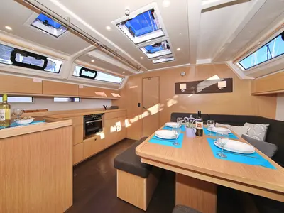 Galley of Saphir, a Bavaria Cruiser 46 sailboat at Grad Trogir, Croatia